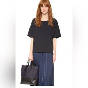 Alice D. Milano Large Tote – Denim & Black Leather – Handmade in Italy